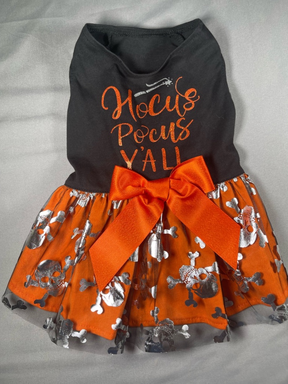 Hocus Pocus Y'all Halloween Dog Dress in Black & Orange